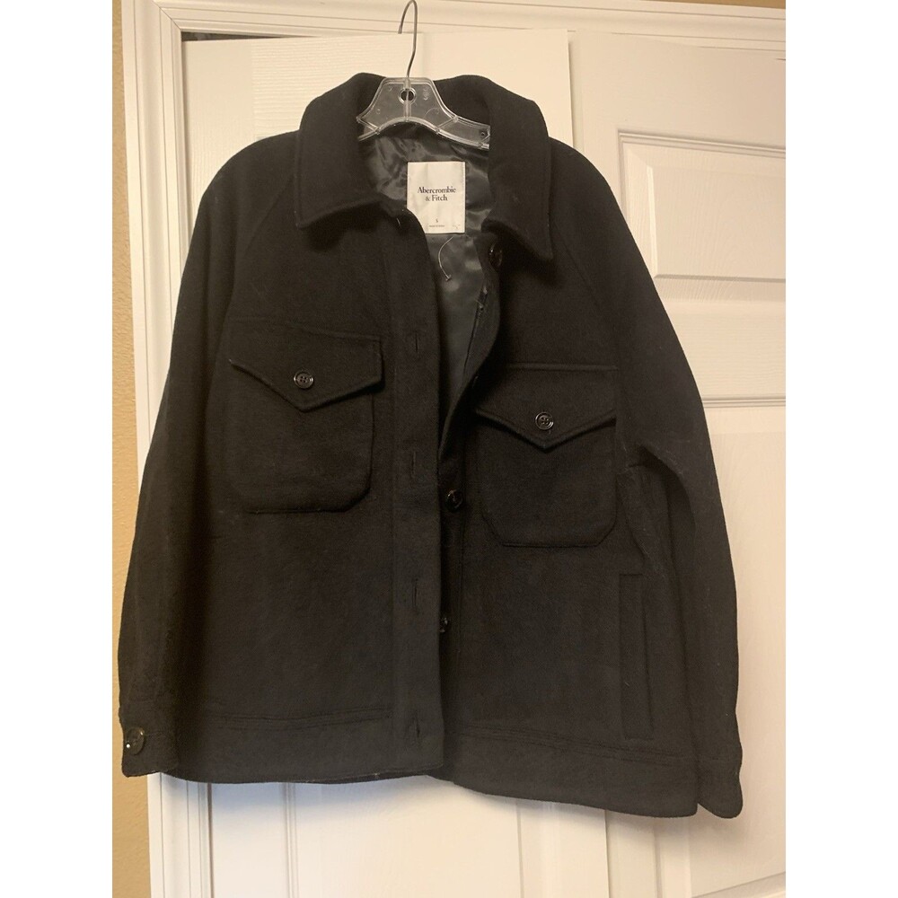 Beautiful Abercrombie  Fitch Mens Wool Blend Black Pea Coat Sailer Jacket S NWOT